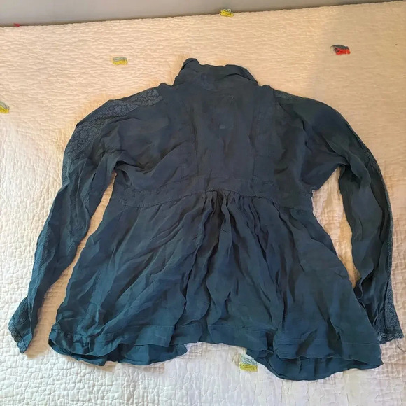 johnny was blue button down blouse long sleeve embroidered small - Picture 5 of 5